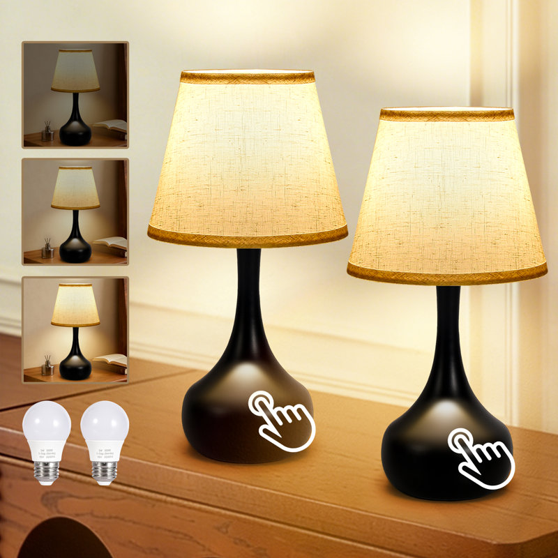 17.3" Modern Touch Table Lamps Set Of 2, 3-way Dimmable Bedside Lamps With Beige Linen Shade And Metal Base, Led Bulbs Included