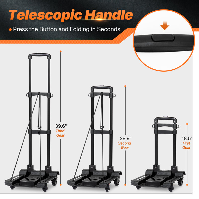 Folding Hand Truck Utility Cart, Portable Luggage Cart with Large Bag and Bungee Cord
