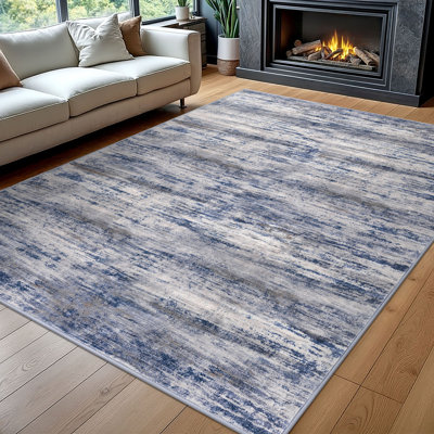 Tapis de salon 8 x 10 lavable à la machine avec envers en caoutchouc Tapis pour animaux bleu / gris