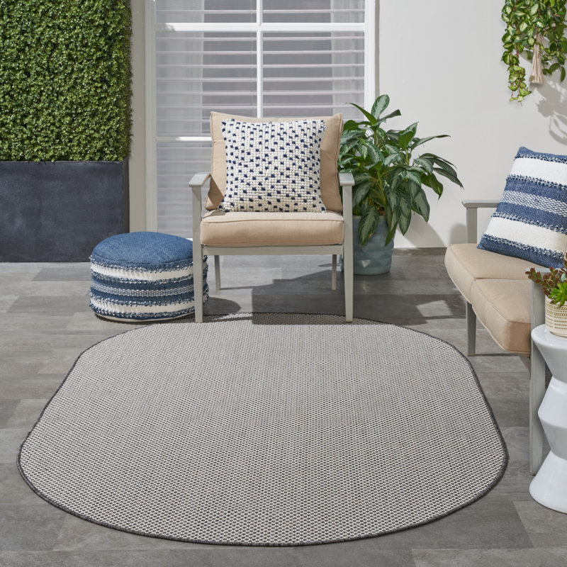 Tapis intérieur / extérieur ivoire / gris anthracite Leia, Ovale 5 pi x 8 pi