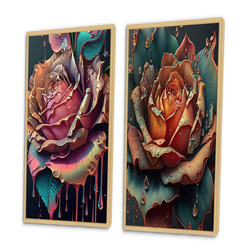 «Modern Blooming Rose», 2 pièces sur toile, Encadrement brun, H 20 po x l 24 po