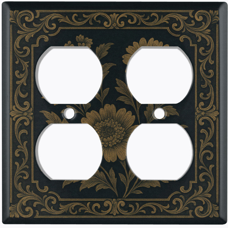 Couvercle de plaque d'interrupteur en métal; Bascule à deux bandes US standard - portrait floral, Prise double # 9