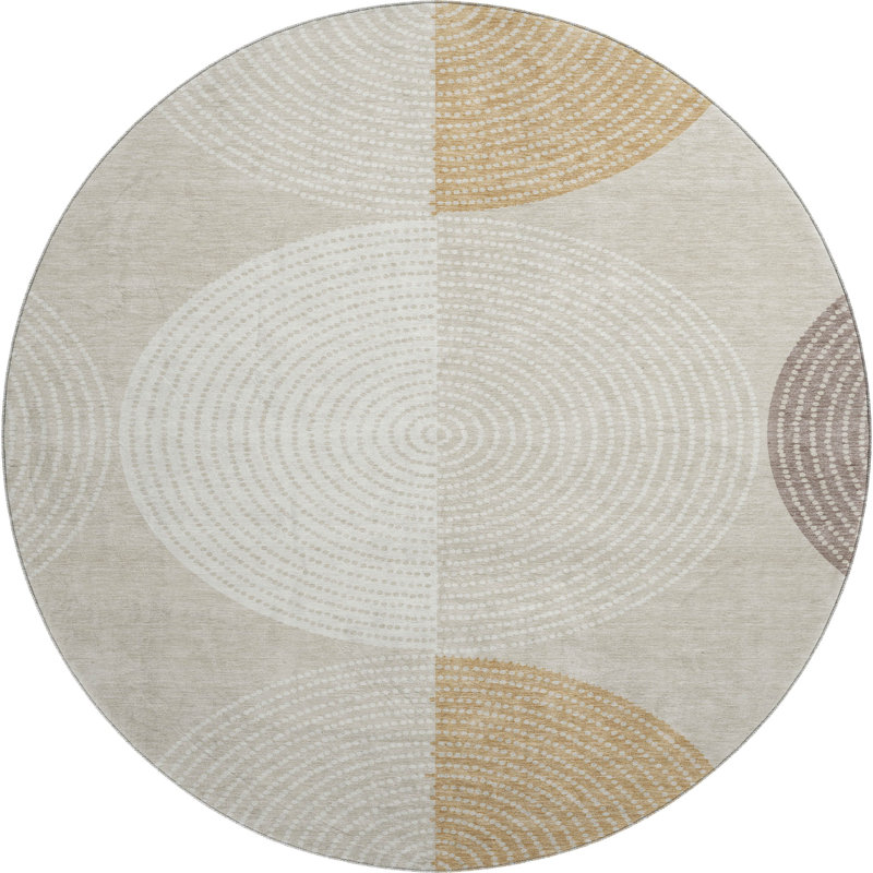 Premium Machine Washable Mayfield AMF2281 Geometric Rug, Beige, 8' Round