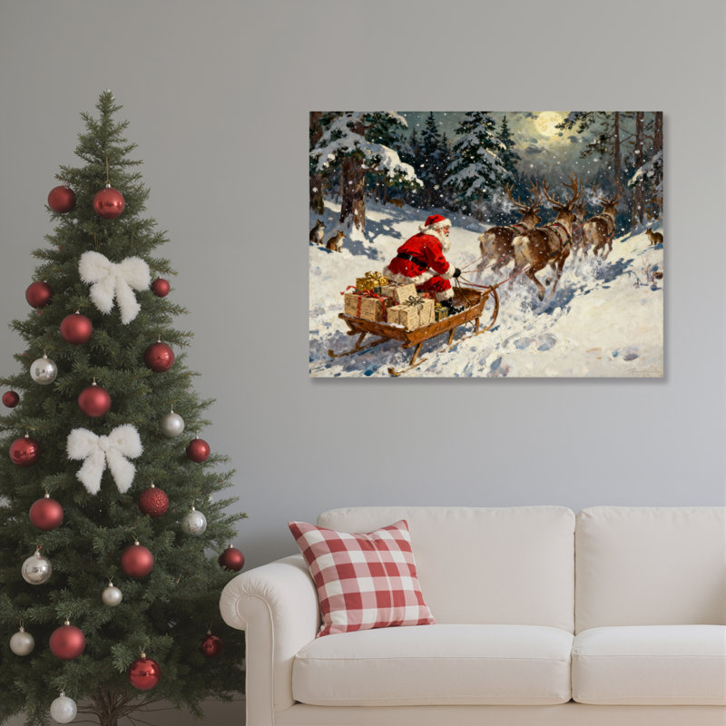 «Santa Reindeer Snow», art mural sur toile, H 20 po x l 30 po