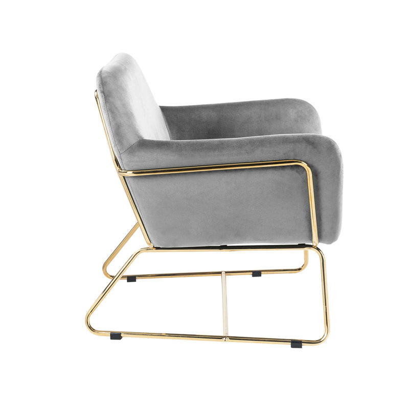 Chaise décorative moderne en velours gris, largeur 29,5 po, base en métal, chaise décorative avec pieds, largeur