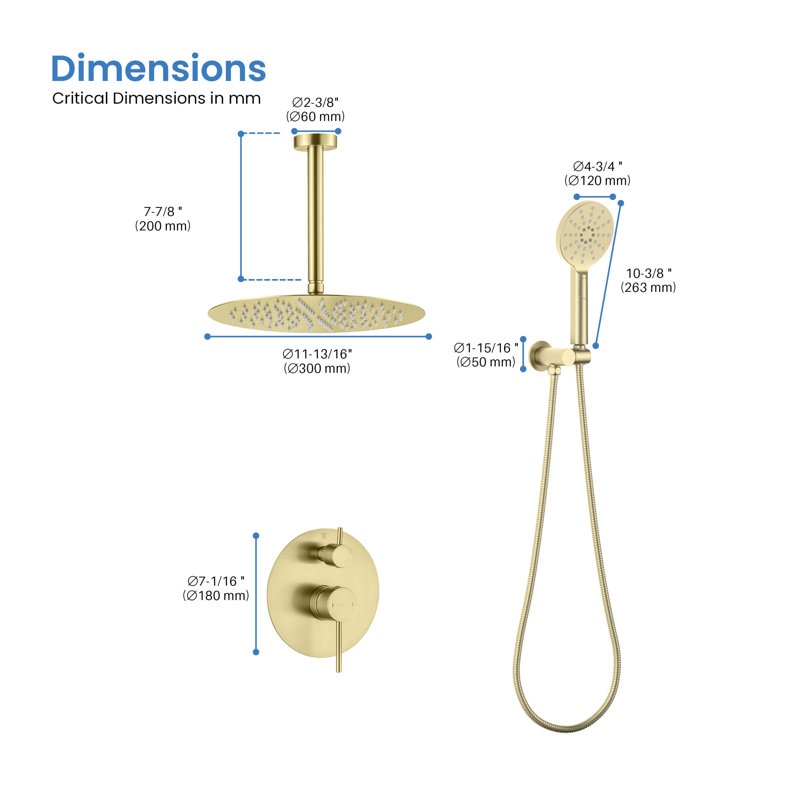 Dual Function Complete Shower System with Rough-in Valve, Brushed Gold
