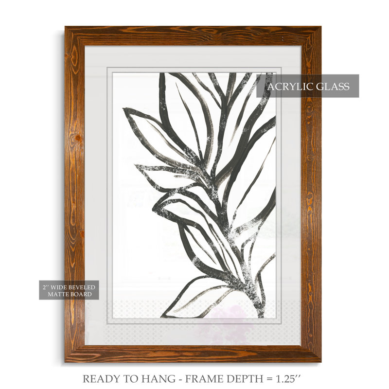 « leaf instinct ii »-peinture encadrée sur papier, Cadre en érable, H 38 po x l 28 po x P 1,25 po