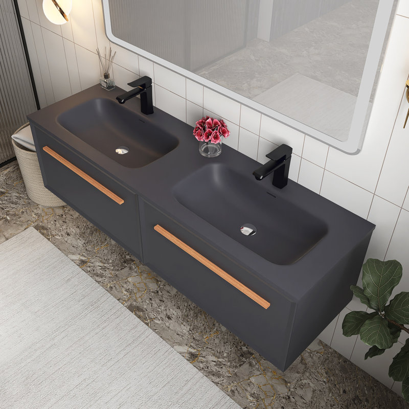 Meuble-lavabo double 60 po avec dessus en surface solide Franklim