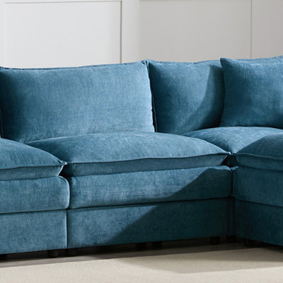 103" Chenille L-Shaped Modular Sectional Sofa, 4-Seat Cloud Couch with Deep Wide Seats, Double Cushions  Removable Ottoman, Blue