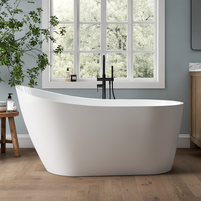 Tidal 59'' Acrylic Freestanding Tub Freestanding Soaking Bathtub