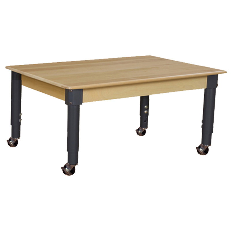 Solid Wood Adjustable Rectangle 4 Students Activity Table, 48" L x 24" W, 19" - 30", No