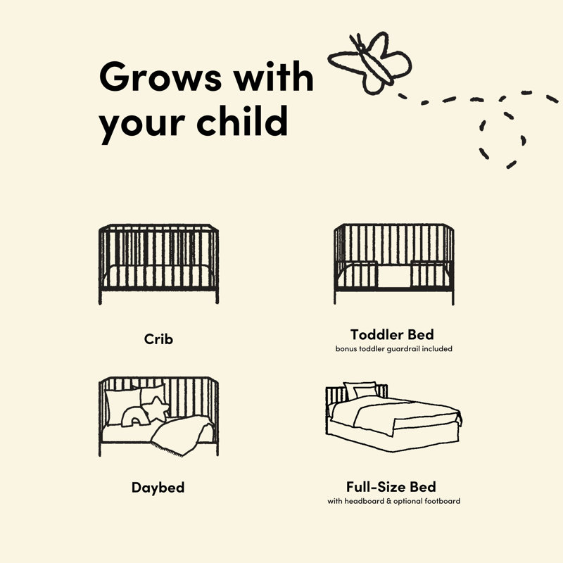 Santorini 5-In-1 Convertible Crib, Midnight Blue/Driftwood, Crib + Mattress