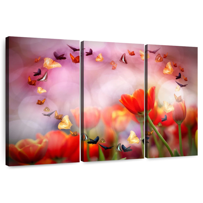 Hardie, tulipes et papillons, H 20 po x l 33 po