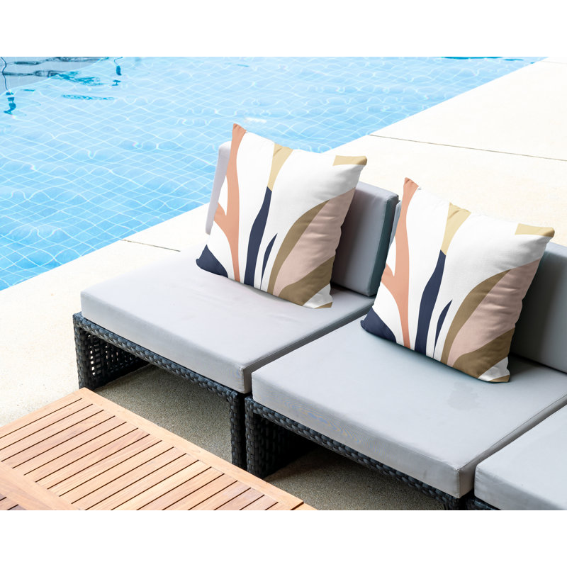 Outdoor Reversible Throw Pillow, 15W" x 15H", Salmon/Navy Blue/Beige