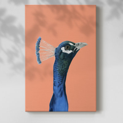 Peach Peacock Portrait I -Gallery Wrapped Cavas