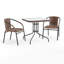 Amlie 28'' Square Glass Metal Table with Rattan Edging and 2 Rattan Stack Chairs-1535010306