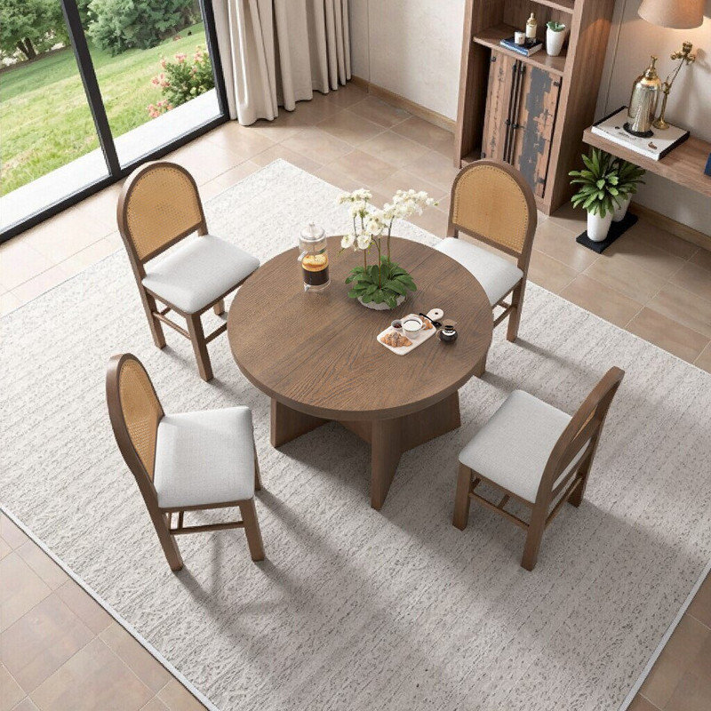 Ensemble de table de salle à manger extensible 5 pièces avec chaises rembourrées pour 5 personnes
