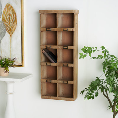 Tablette murale en bois brun à 10 casiers, 18 po x 7 po x 42 po