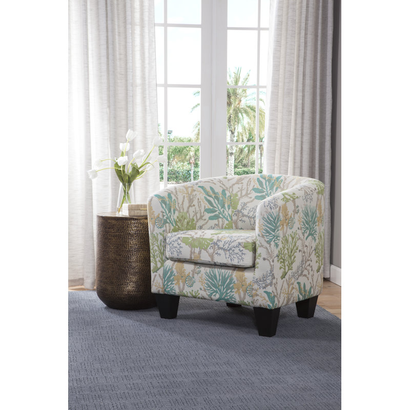 Ellen Enzo Upholstered Barrel Chair, Under the Sea Teal/Cream Polyester Blend