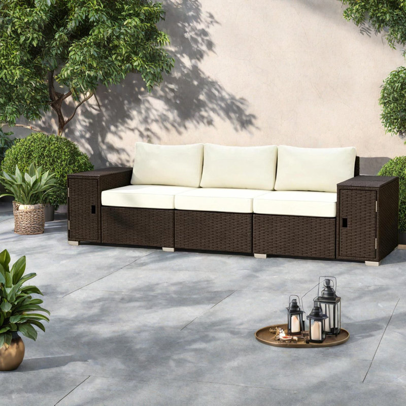 Canapés de patio spacieux avec rangement, sièges d'extérieur modernes en osier d'acier