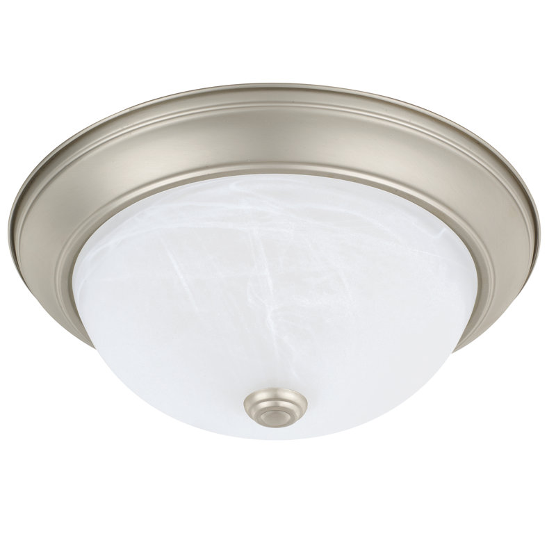 Independent Flush Mount, Matte Nickel, 5.25'' H x 13'' W x 13'' D, White Faux Alabaster Glass