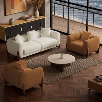 3 Piece Modern Living Room Set, Couch Sofa And Accent Chair