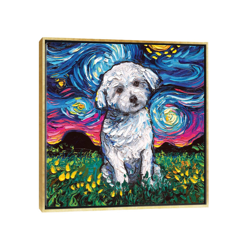 "Nuit maltaise" par aja Trèves, reproduction d’art, Pas de tapis, H 18 po x l 18 po x 1,5 po, Toile encadrée d'or