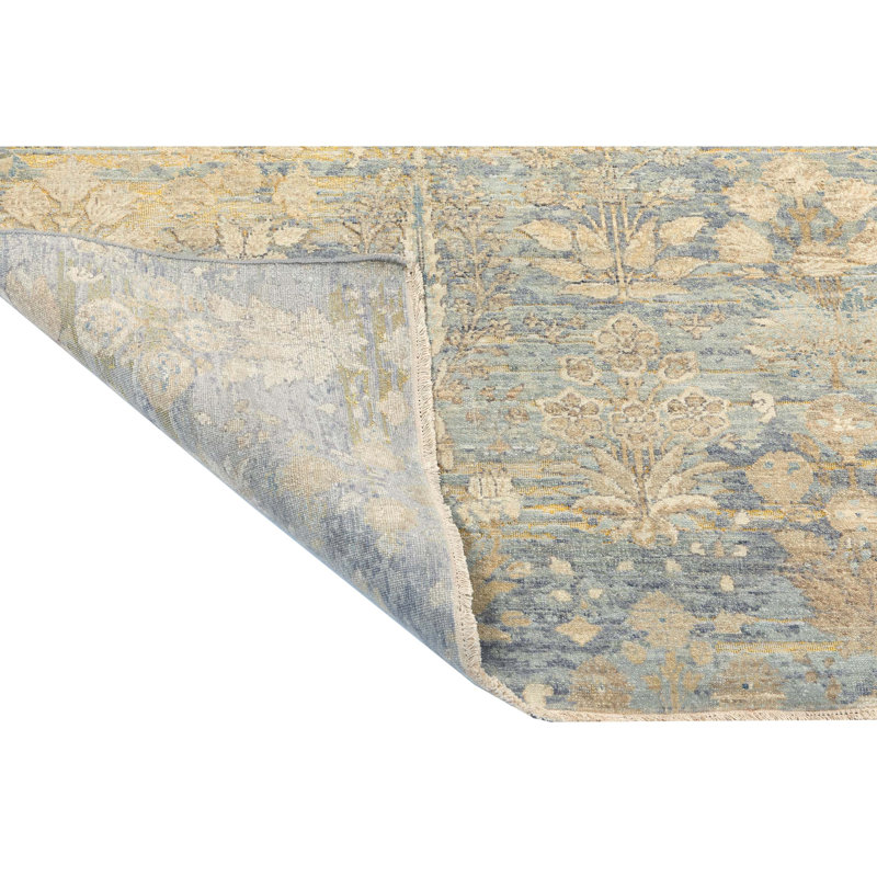 Hand Knotted Wool Floral Area Rug, Rectangle 10' x 14'