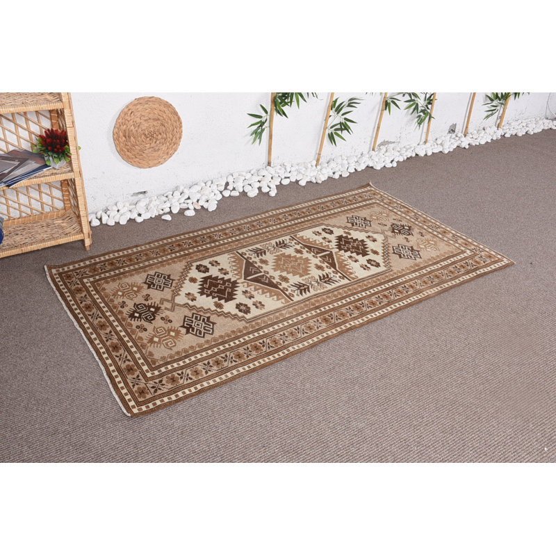 Tapis rétro, tapis Oushak, tapis décoratifs beige 3,4 pi x 6,2 pi, tapis turc, tapis de chambre à coucher
