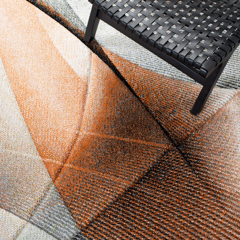 Tontogany Geometric Gray/Orange Area Rug, Rectangle 8' x 10'