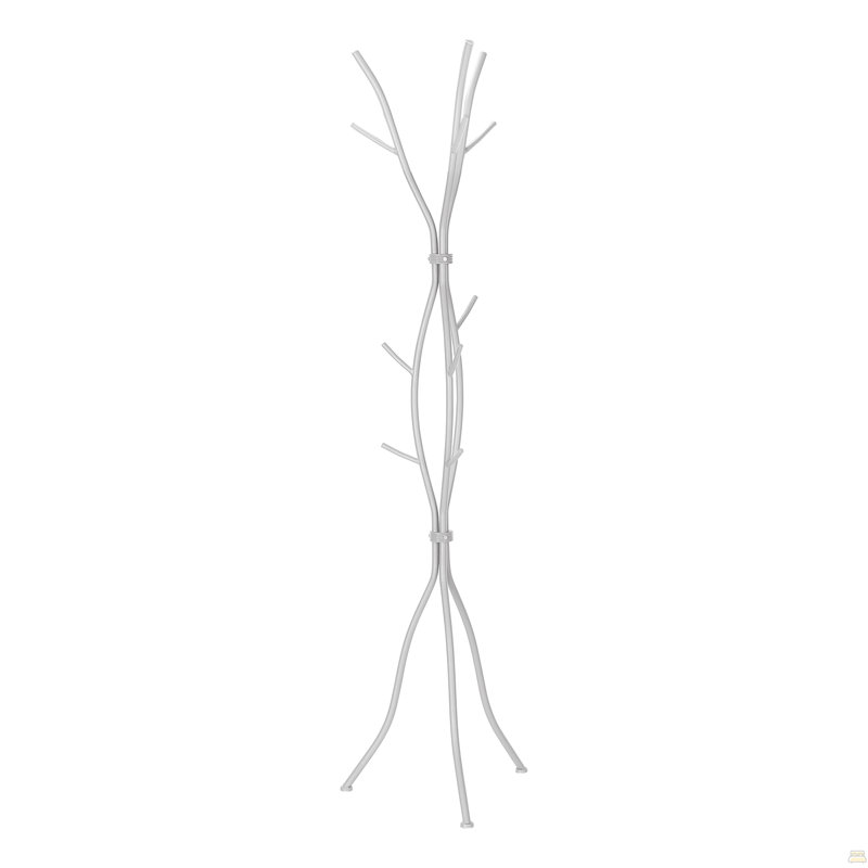 Coat Rack, Hall Tree, Free Standing, 11 Hooks, Entryway, 74"h, Bedroom, Grey Metal, Contemporary, Modern, Silver