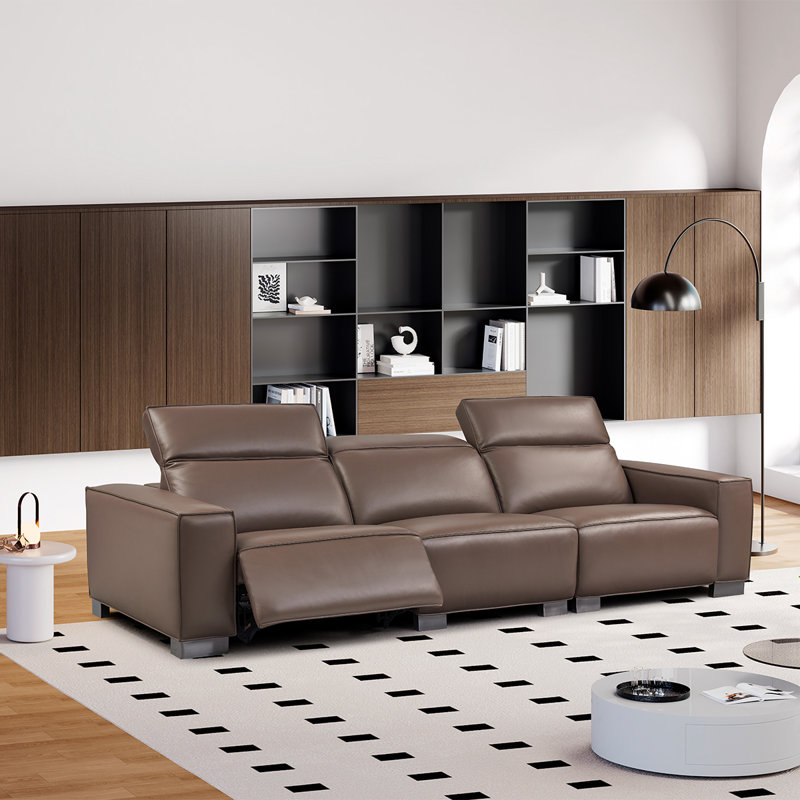 Canapé brun en cuir véritable avec cadre USB, Brun, Brun