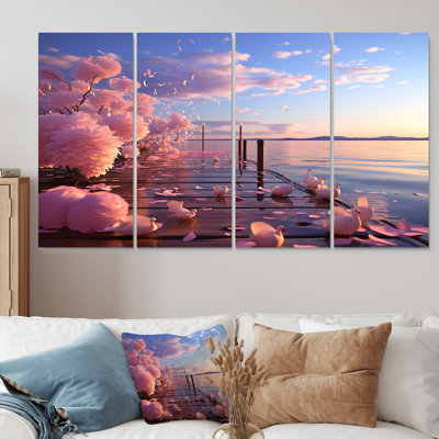 Gloomy Sunset By The Lake I - Coastal Pier, art mural 4 pièces