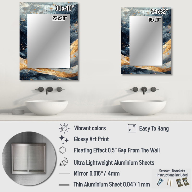 Coastal Seagull The Watchful Gull II - miroir mural Seagull, miroir décoratif blanc, impression d'art en métal, 32 po x 24 po