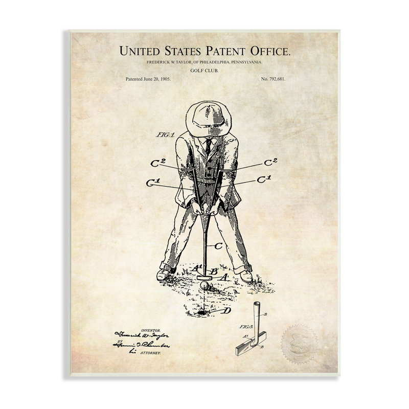 «Vintage Style Man Golfing Club Schéma» par Karl Hronek - impression, Plaque murale, L 10 po x H 10 po