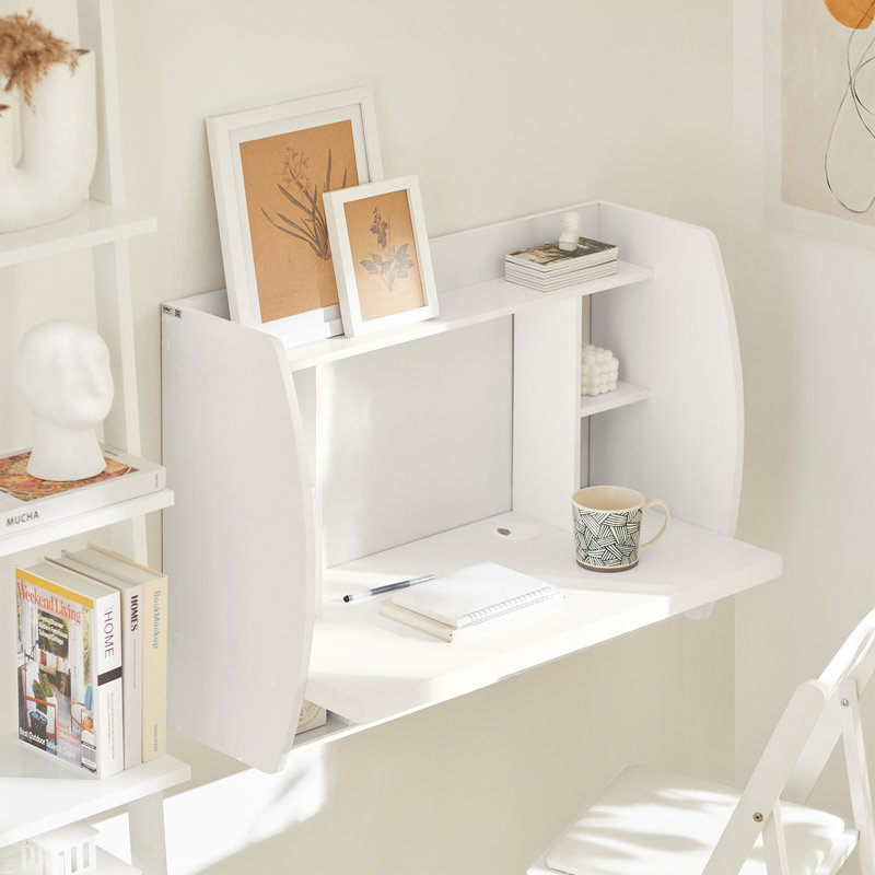 Raquon Small Floating Corner Desk Table for Small Space, White