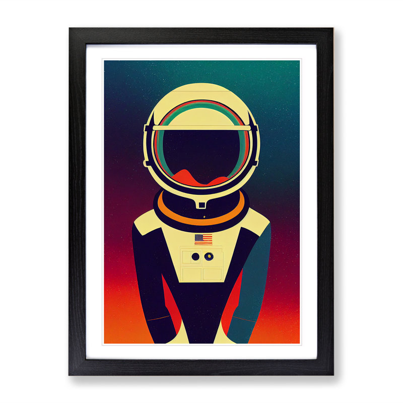 Astronaut Pop Art No.8 1 Piece Single Picture Frame Wall Art, 46cm H x 34cm W x 2cm D, Black Framed