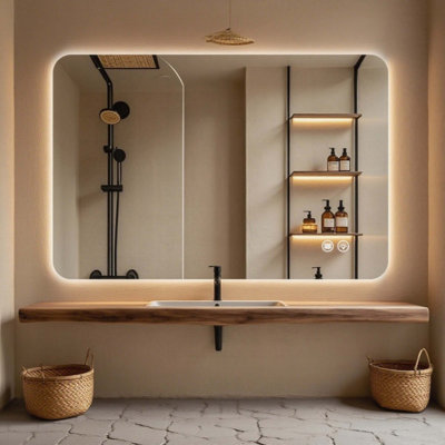 Miroir de salle de bain 3 couleurs à DEL à intensité variable et à intensité variable - Anti-buée et antidéflagrant, certifié UL> CRI> 95 avec fonction de mémoire et double fixation pour maquillage / rasage