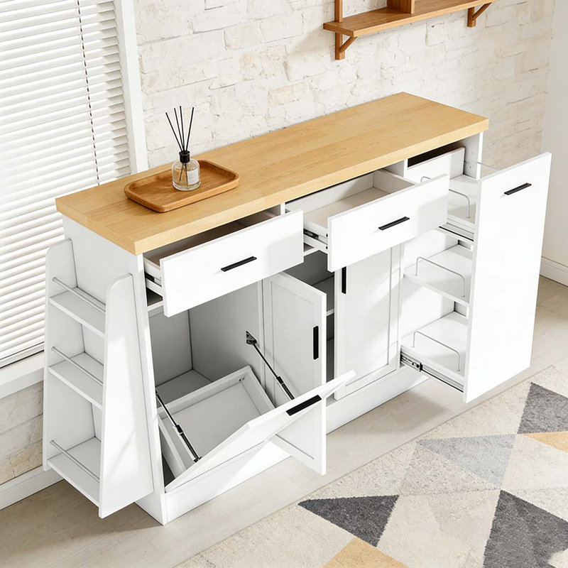 Multi-Functional Storage Sideboard,Kitchen Island Table, White