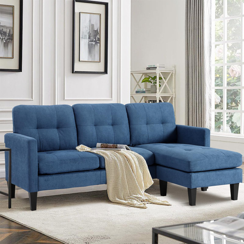 L-Shaped Sofa With Reversible Chaise, Convertible Couch With Washable Covers, Compact Living Room Furniture For Apartments & Small Spaces