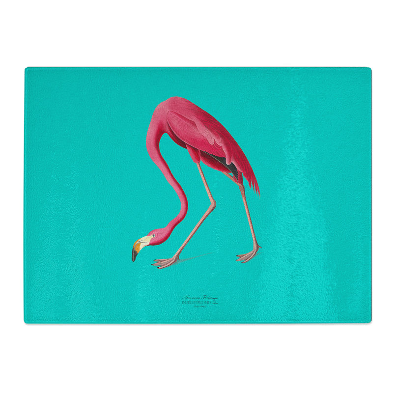 Flamingo In Teal By Audubon  Glass Chopping Board
