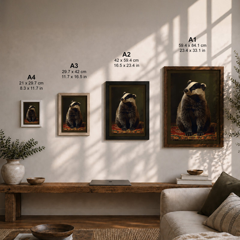 Badger Portrait Rustic - Print, Oak, A4 - 29.7 x 21.0 cm