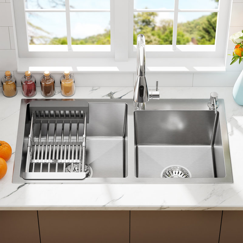 32" L X 18" W Double Bowl Stainless Steel Drop-in Kitchen Sink