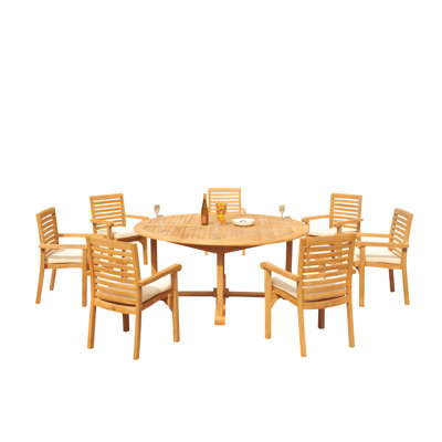 Cimah 8 - Person Teak Wood Patio Dining Set with Round Table