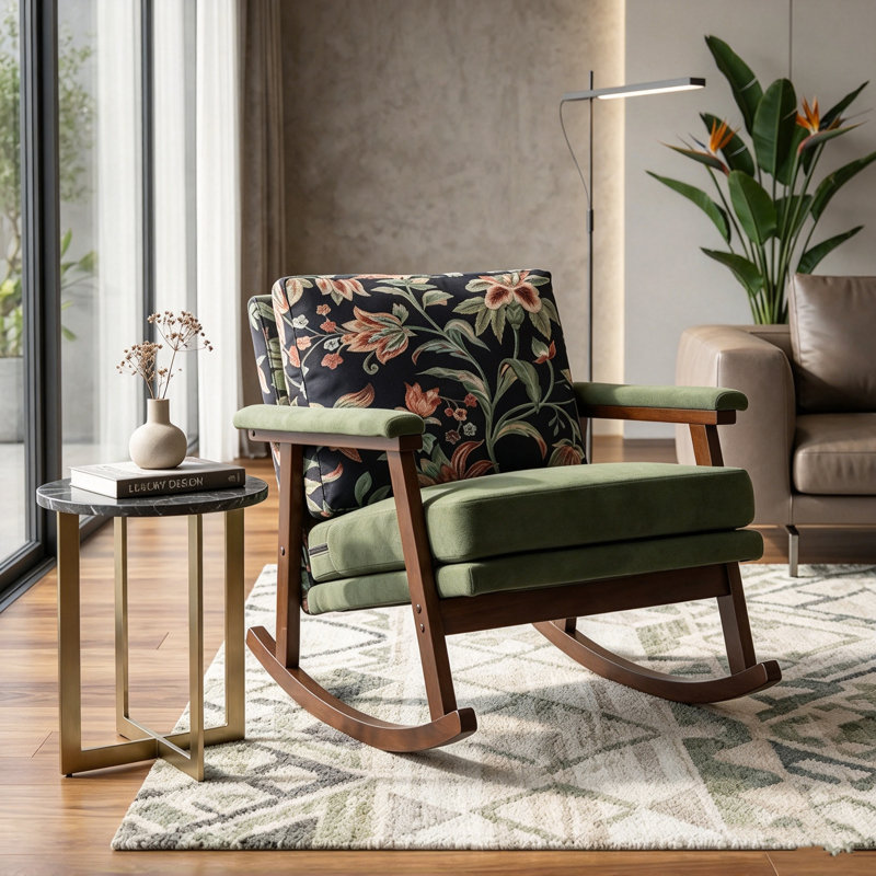 Chaise berçante moderne Mid-Century, Vert