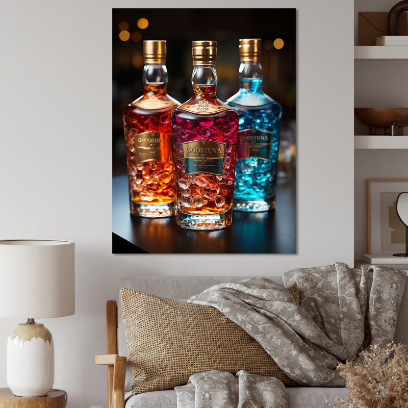 Liquor Spirit Drops Bottles II On Canvas Print, 40" H x 30" W x 1.5" D, Wrapped Canvas
