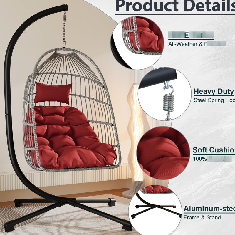 Balancelle de patio, coussin de siège respirant, support stable sur tout sol, pliage compact, idéal pour bronzer, chaise d'extérieur de style moderne, support en acier robuste, gris et rouge, facile à déplacer, lecture