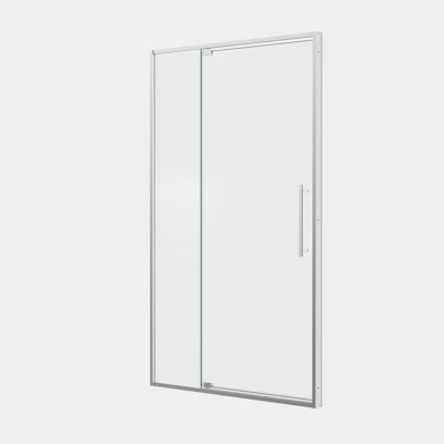 Porte de douche pivotante en alliage d'aluminium nickelé brossé de 44 à 48 pouces avec verre trempé de 5/16 pouces et charnière à fermeture douce