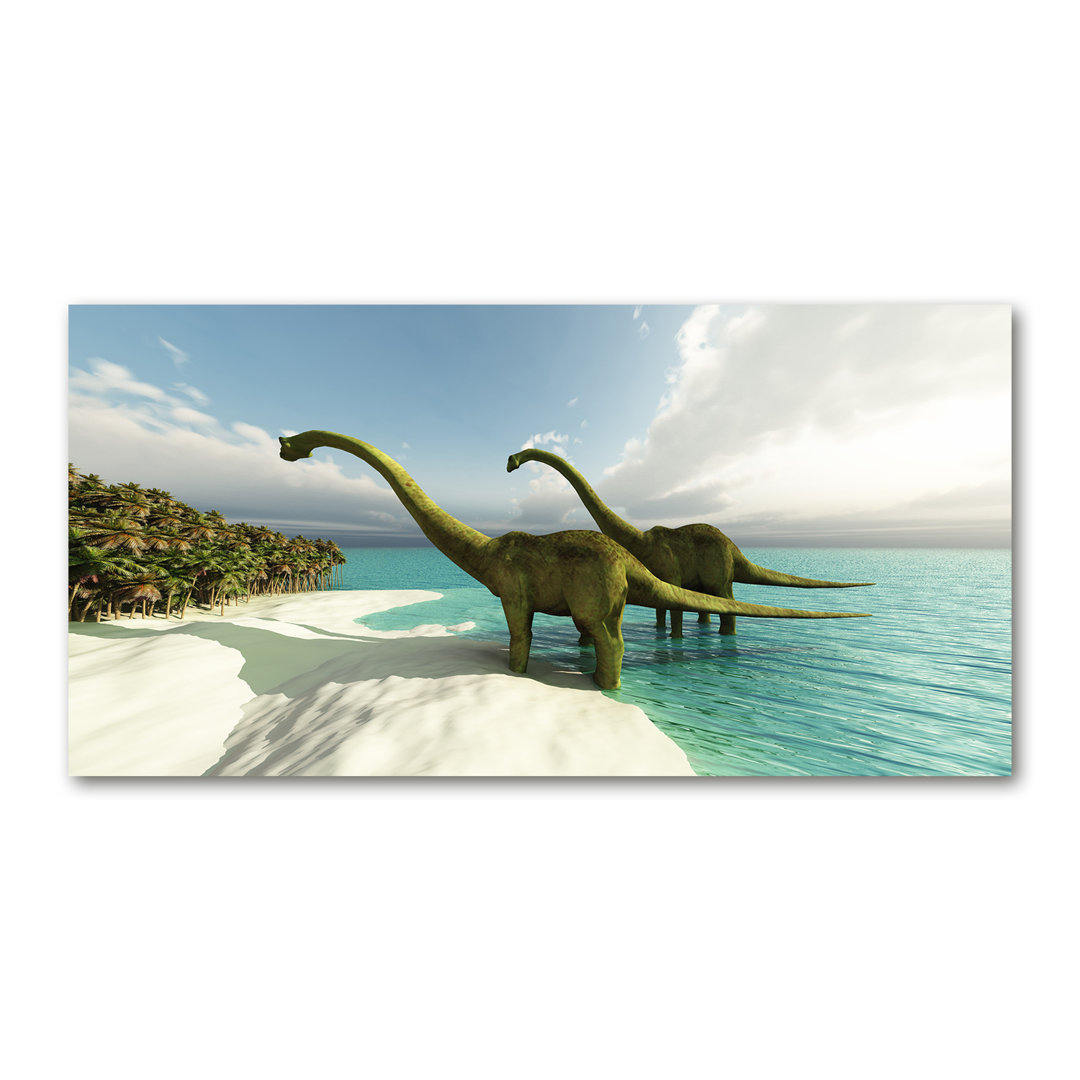 Leinwanddruck - Wandkunst - Drucke auf Leinwand - 140X70 Bild Bildthema: Dinosaurier auf Leinwand Der Strand