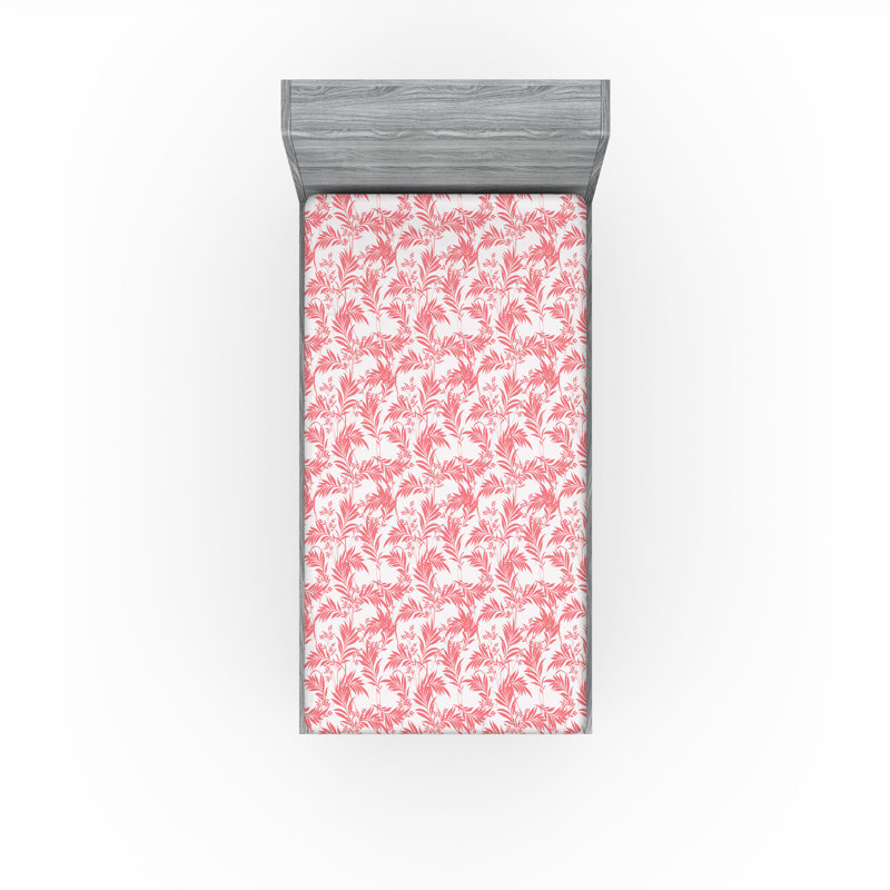 Ambesonne Nature Fitted Sheet Leaves Botanical Style Art, Coral/Off White Floral, Twin XL Fitted Sheet